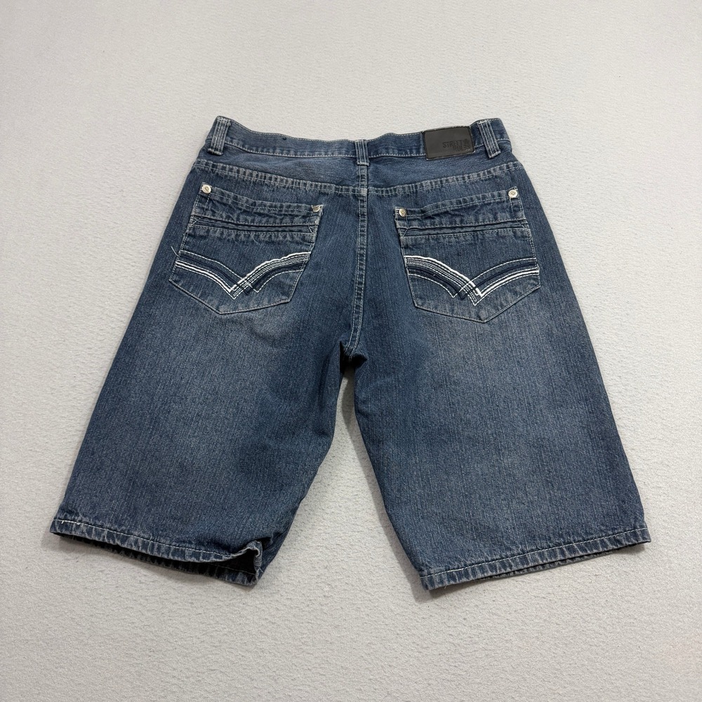 Vintage Street Rules Jean Shorts Men's 34 Blue 12" Inseam Baggy Embroidered Y2K